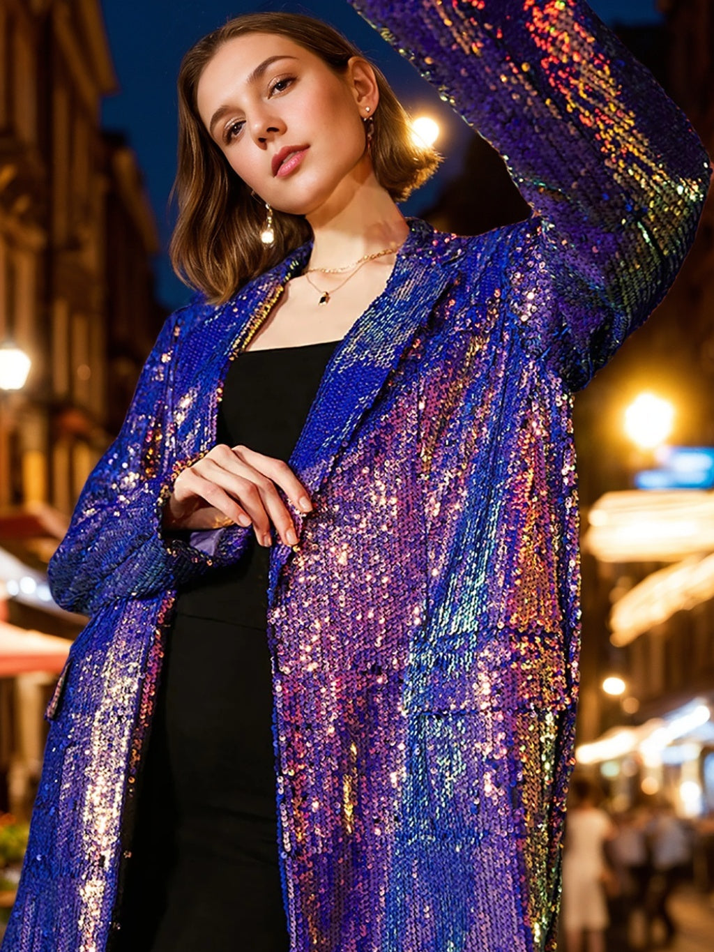 Oversized Longline Prom Blazer For Women In Sparkly Purple Sequins-BMbridal