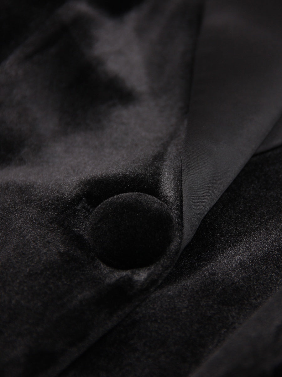 Black Velvet Coat For Women Featuring A Feather-Trimmed Peak Lapel-BMbridal