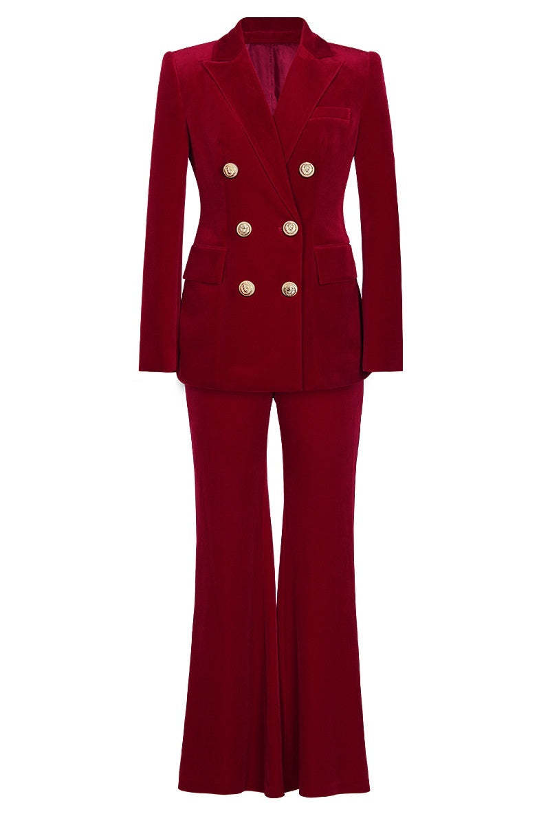 Navy Double-Breasted Fitted Two-Piece Suit For Women-BMbridal