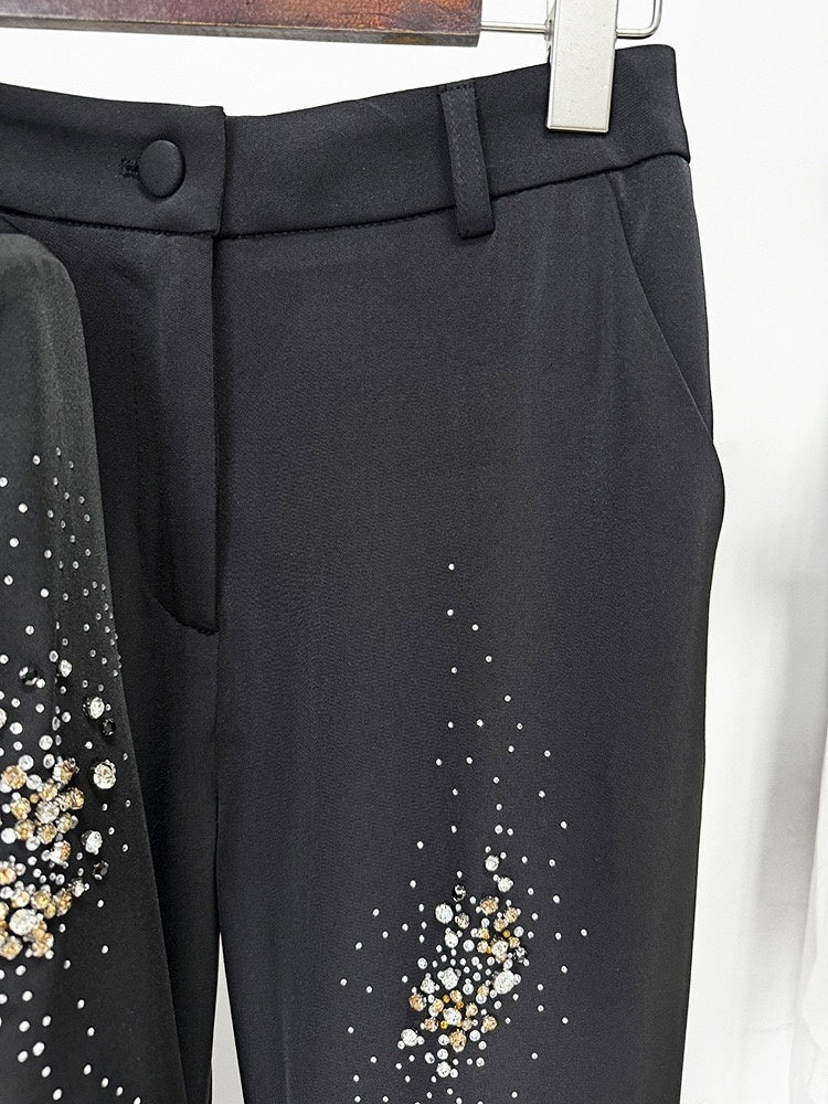 Double-Breasted Black Suits For Women With Sparkly Peak Lapels-BMbridal