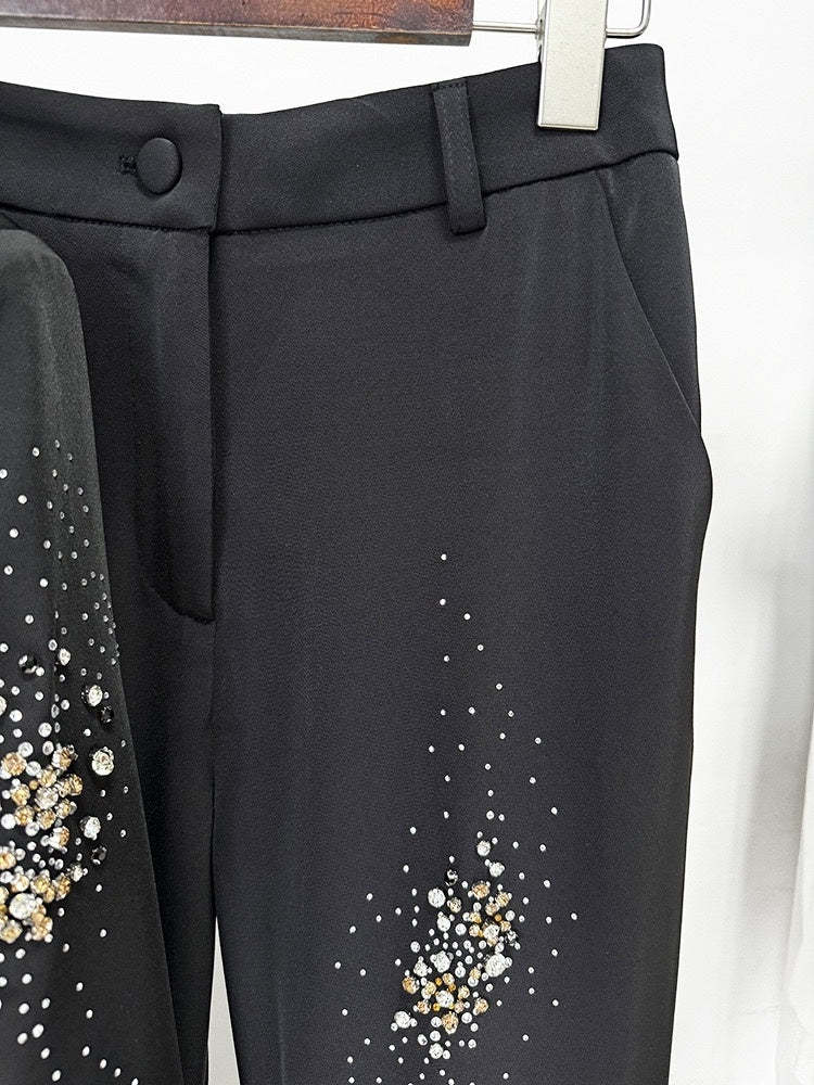 Double-Breasted Black Suits For Women With Sparkly Peak Lapels-BMbridal