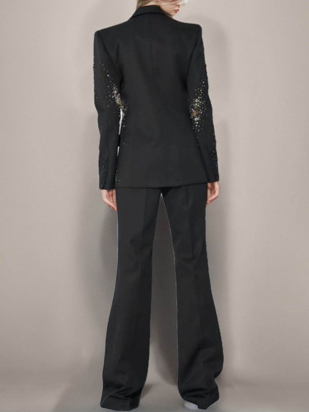 Double-Breasted Black Suits For Women With Sparkly Peak Lapels-BMbridal
