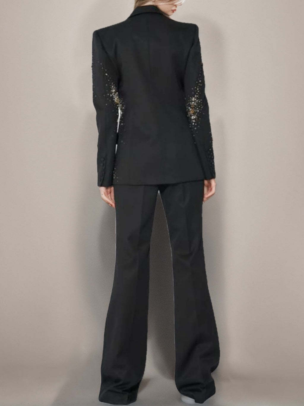 Double-Breasted Black Suits For Women With Sparkly Peak Lapels-BMbridal