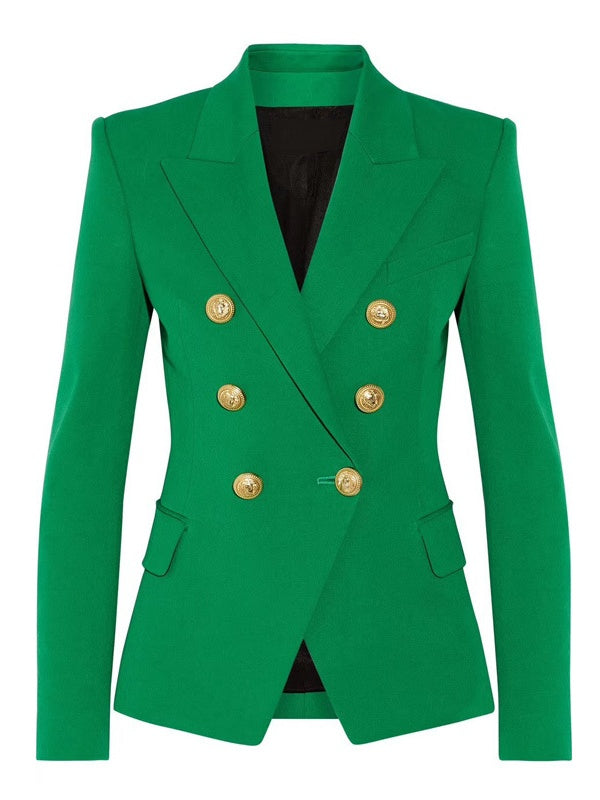 Green Double-Breasted Prom Blazer For Women With Peak Lapel-BMbridal