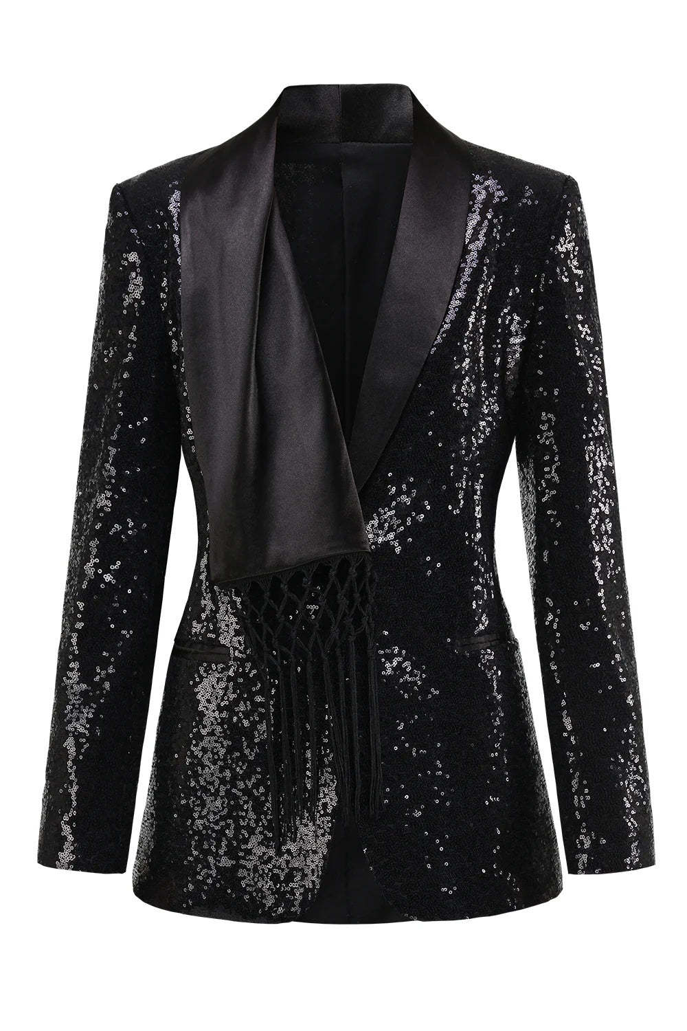 Black Sparkly Prom Blazer For Women With Fringe Details-BMbridal