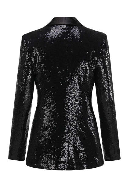 Black Sparkly Prom Blazer For Women With Fringe Details-BMbridal