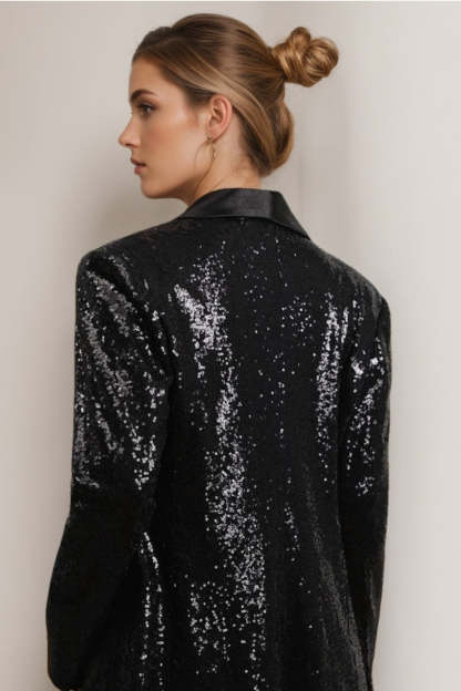 Black Sparkly Prom Blazer For Women With Fringe Details-BMbridal