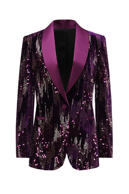 Purple Sparkle Shawl Collar Blazer With Sequins For Women-BMbridal