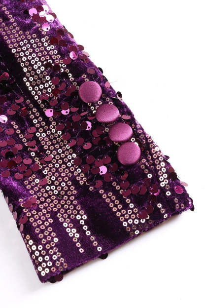 Purple Sparkle Shawl Collar Blazer With Sequins For Women-BMbridal