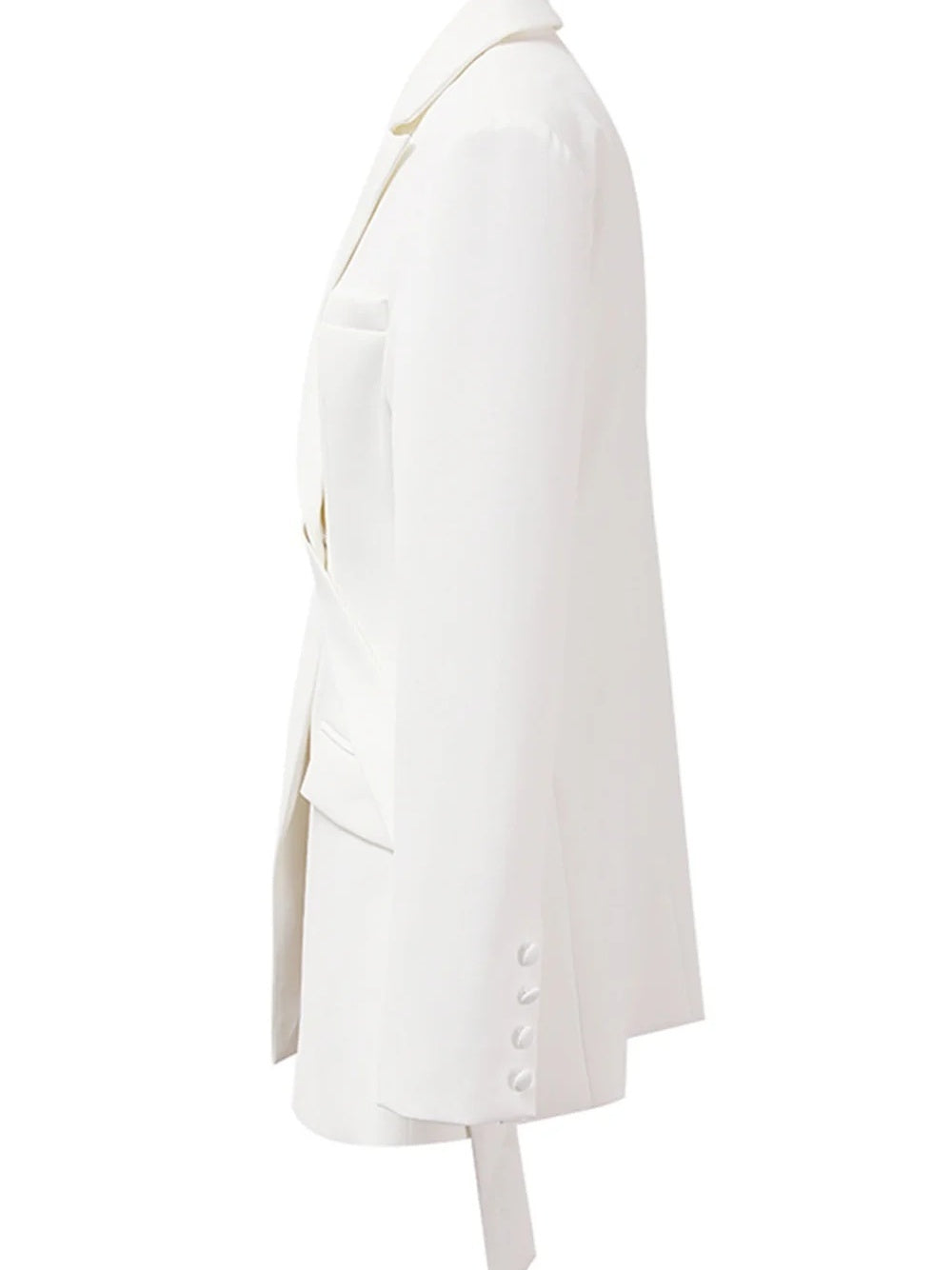 Asymmetric White Long-Sleeve Blazer For Women-BMbridal