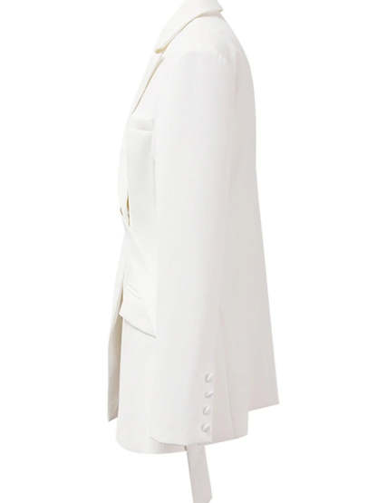 Asymmetric White Long-Sleeve Blazer For Women-BMbridal