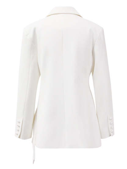 Asymmetric White Long-Sleeve Blazer For Women-BMbridal