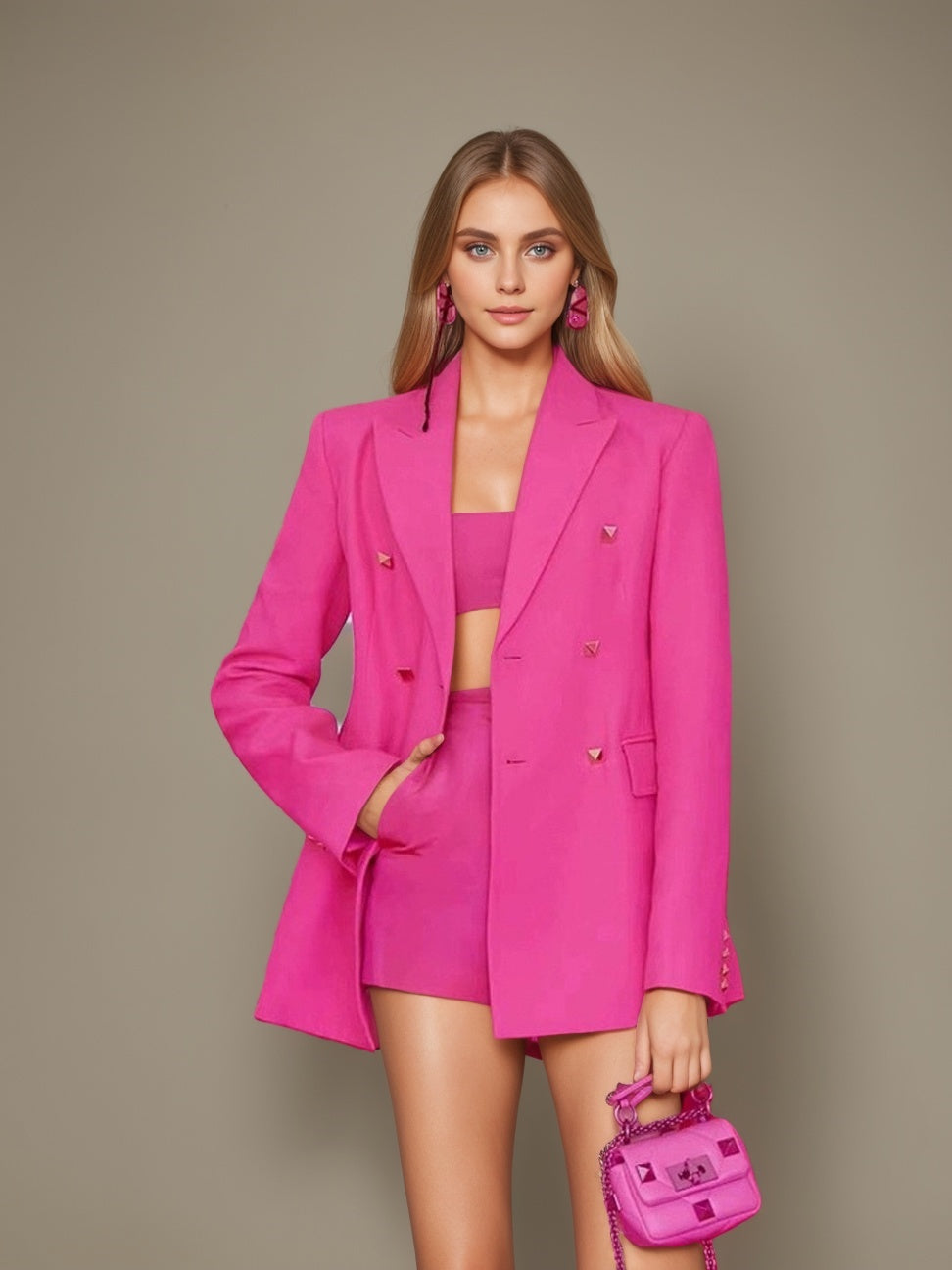 3-Piece Fuchsia Double-Breasted Suits For Women's Prom-BMbridal