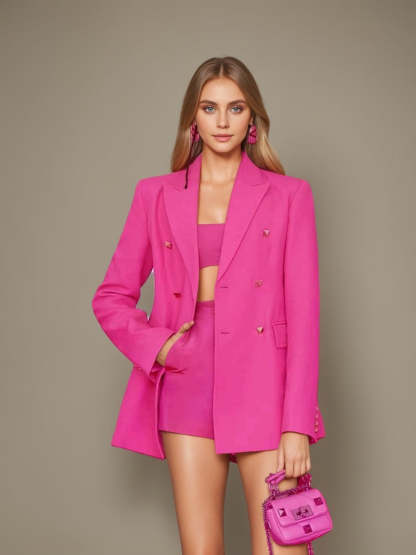 3-Piece Fuchsia Double-Breasted Suits For Women's Prom-BMbridal