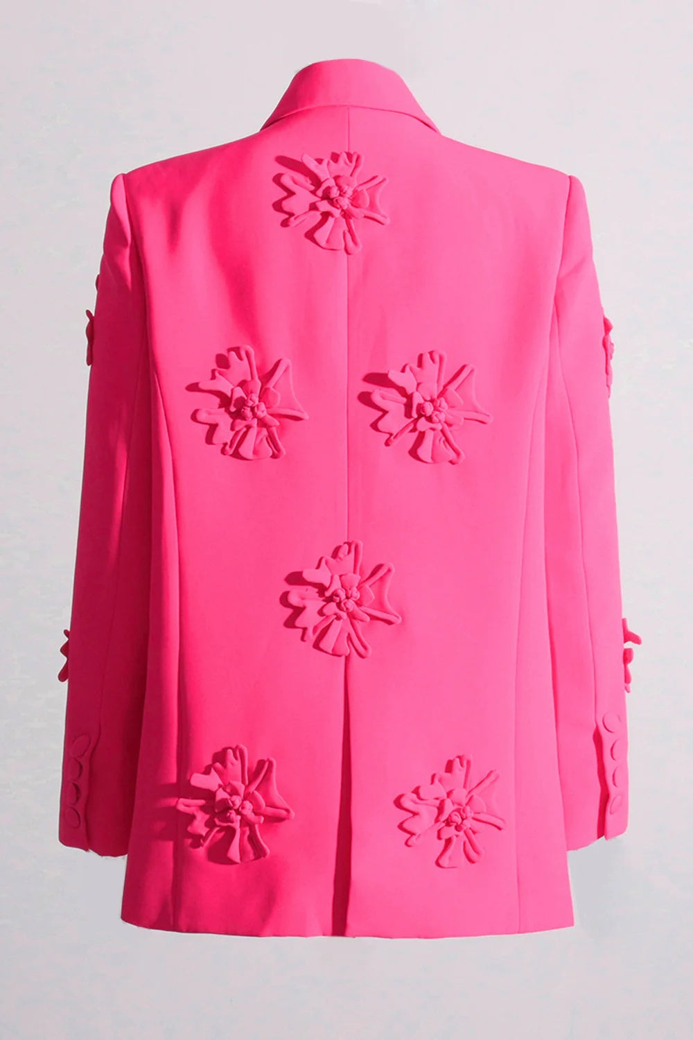 Fuchsia Double-Breasted Peak Lapel Blazer For Women Featuring Floral Details-BMbridal