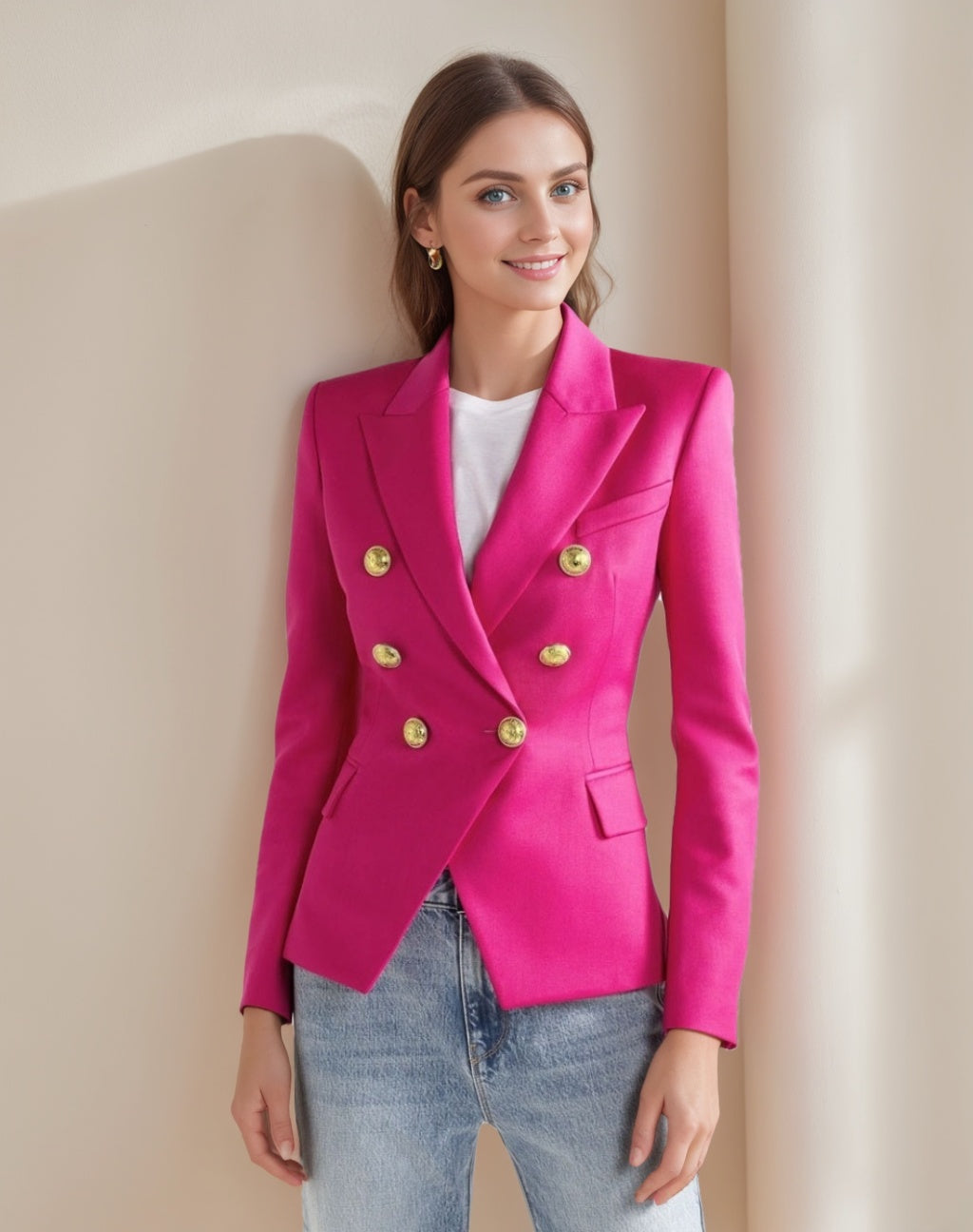 Double Breasted Peak Lapel Blazer For Women-BMbridal