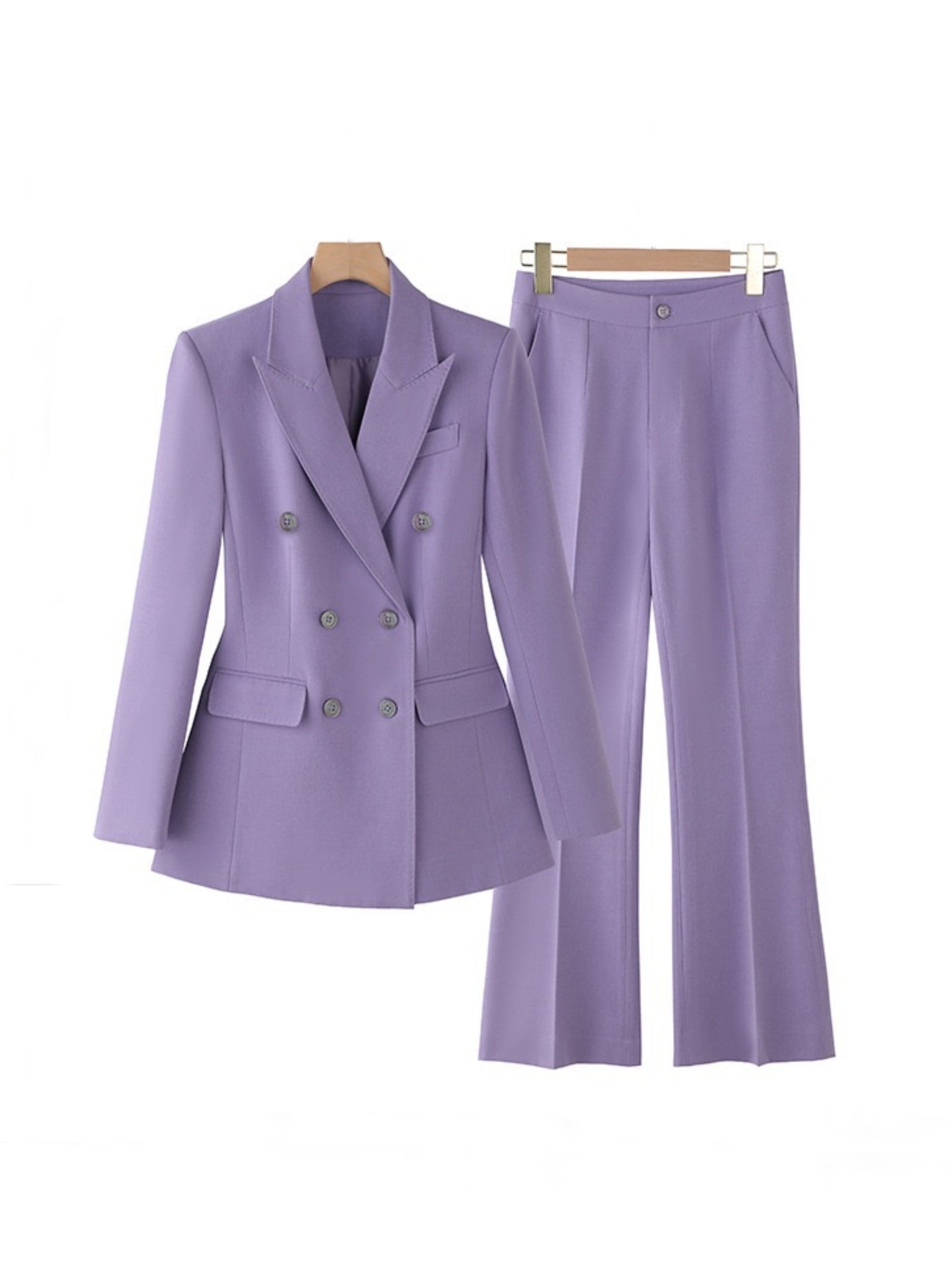 Double Breasted 2-Piece Suits For Women In Purple Peak Laple Satin-BMbridal