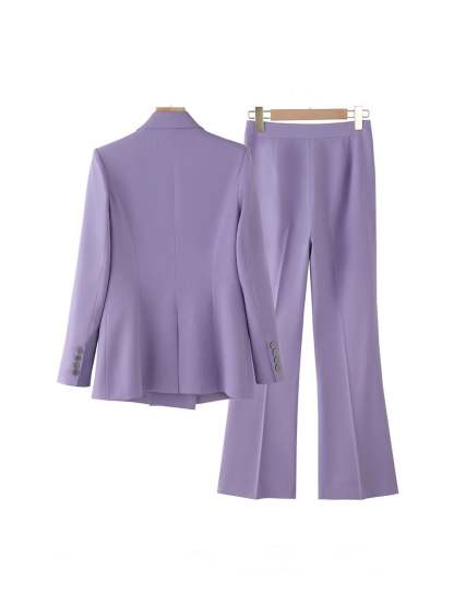 Double Breasted 2-Piece Suits For Women In Purple Peak Laple Satin-BMbridal