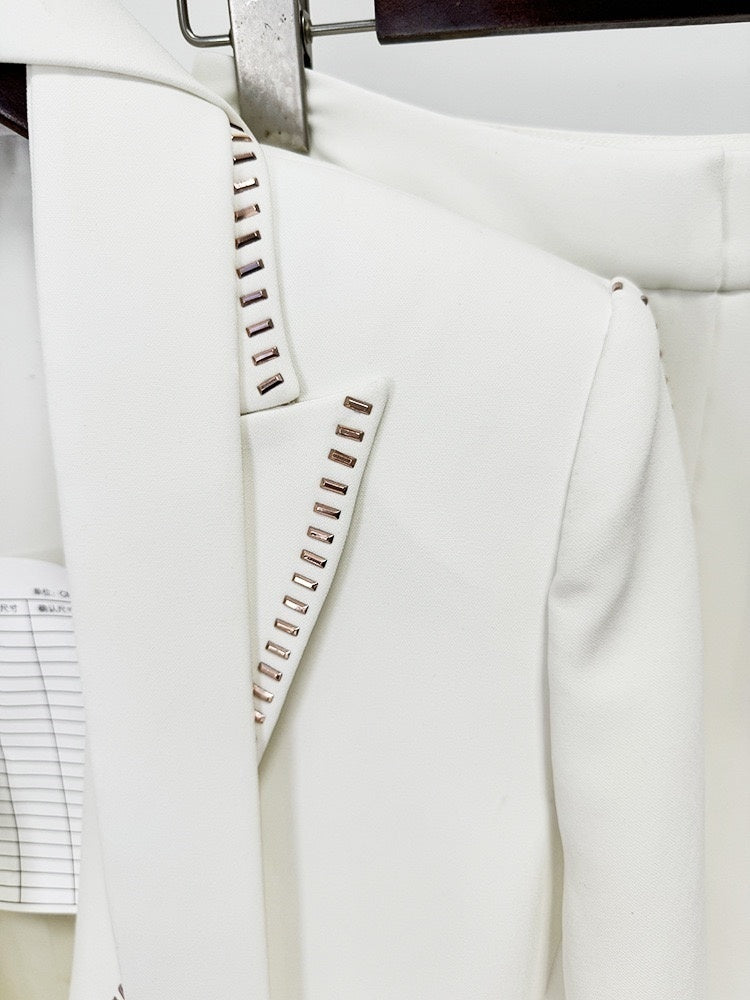 White Scarf Peak Lapel 2-Piece Suit For Women-BMbridal