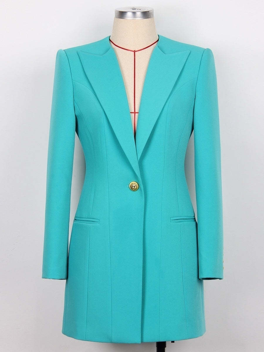 Single-Breasted Peak Lapel Blazer With Long Sleeves For Women-BMbridal
