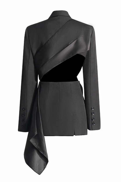 Black Peak Lapel Blazer With Cut-Out Design For Women-BMbridal