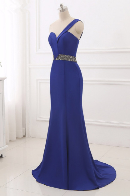 BMbridal Chic One-Shoulder Sleeveless Mermaid Prom Dresses with Beadings Sash On Sale