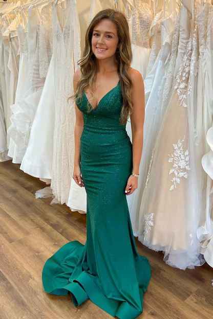 Red Spaghetti Straps Mermaid Long Prom Dress with Beading