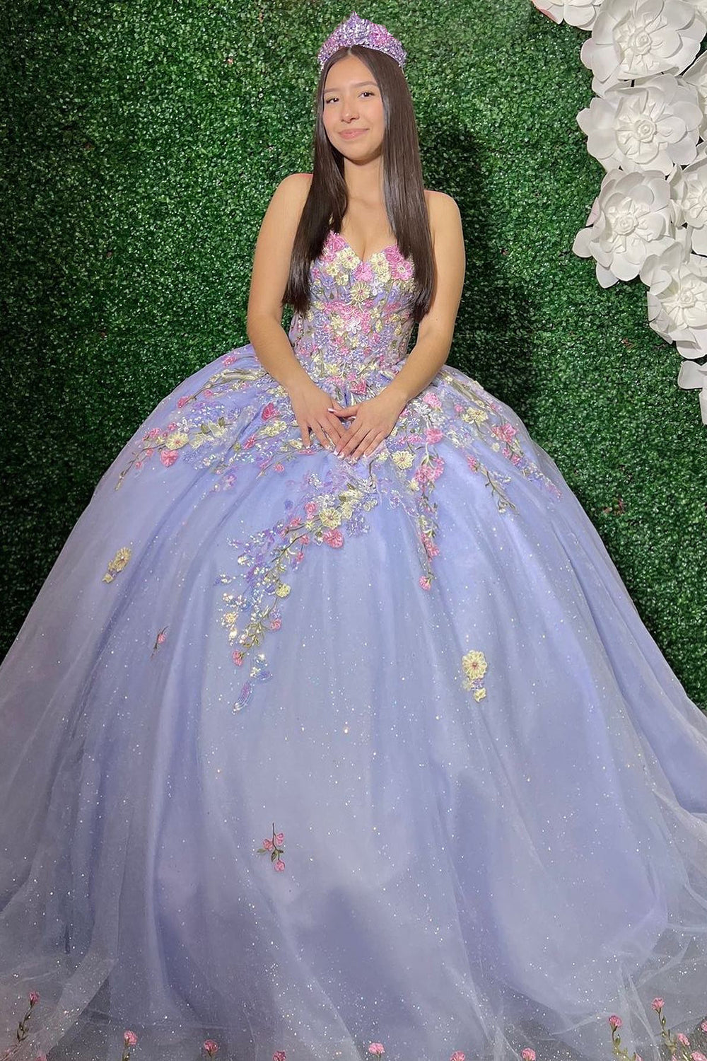Sweetheart Lilac Ball Gown with Sparkly Tulle Applique for Quinceanera