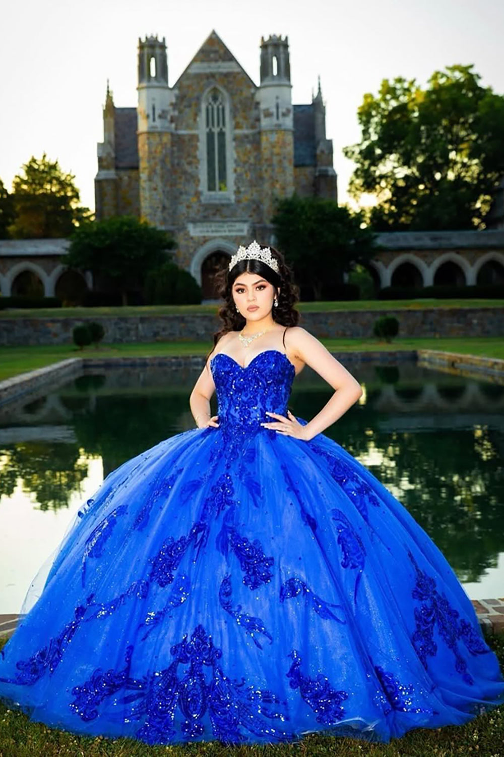 Royal Blue Sparkle Sweetheart Princess Dress with Sequins Applique for Quinceanera