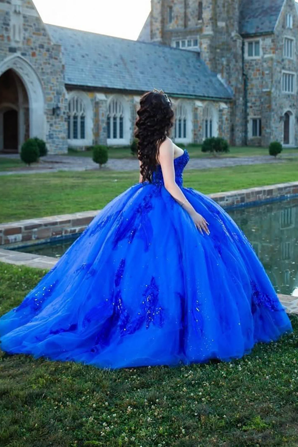 Royal Blue Sparkle Sweetheart Princess Dress with Sequins Applique for Quinceanera