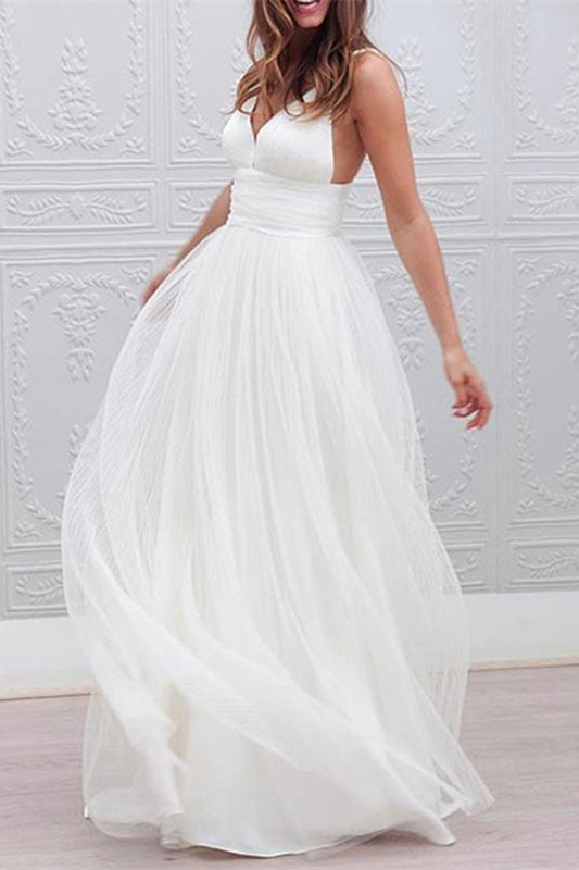 Tulle Beach Spaghetti-Straps Wedding Dress