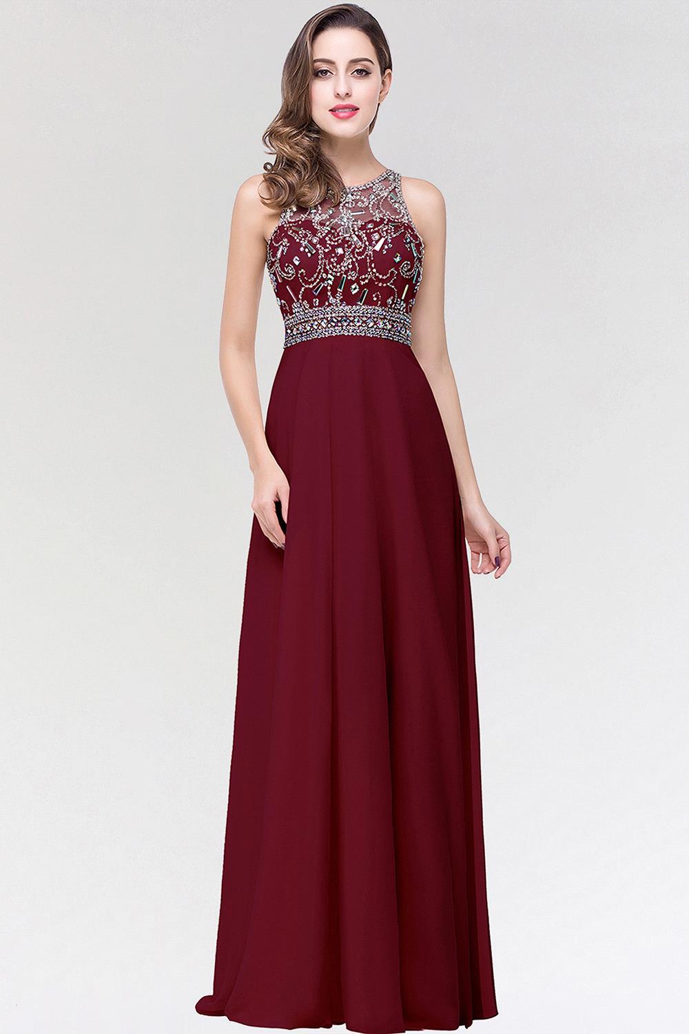 BMbridal A-line Jewel Chiffon Prom Dress with Beading