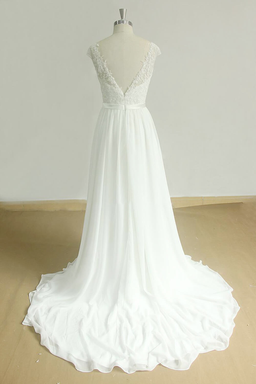 BMbridal Stylish White Chiffon Lace Wedding Dresses Jewel Sleeveless Bridal Gowns On Sale-BMbridal
