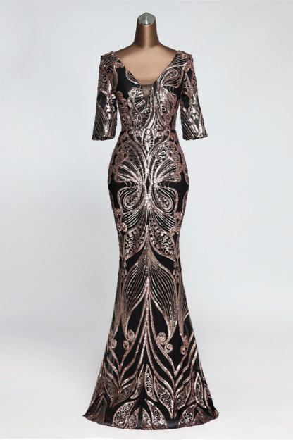 BMbridal Gorgeous Sequined V-Neck Mermaid Prom Dresses with Half Sleeves Online