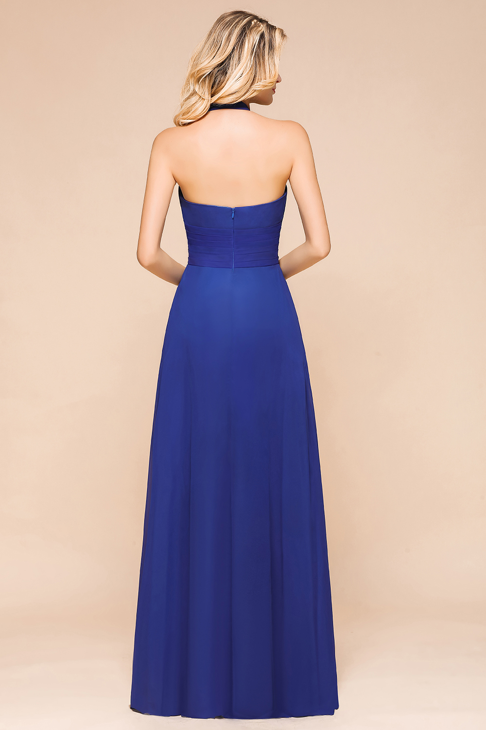 BMbridal Stylish Halter Backless Royal Blue Bridesmaid Dress Affordable with Ruffle-BMbridal