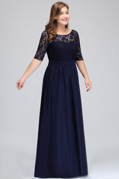 BMbridal Half-Sleeve Lace Long Chiffon Evening Dress