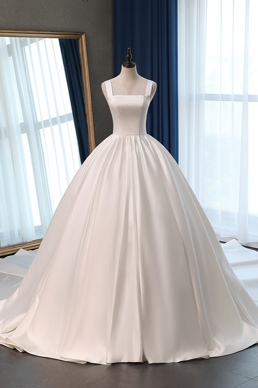 BMbridal Elegant Ball Gown Straps Square-Neck Wedding Dress Ruffles Sleeveless Bridal Gowns Online-BMbridal
