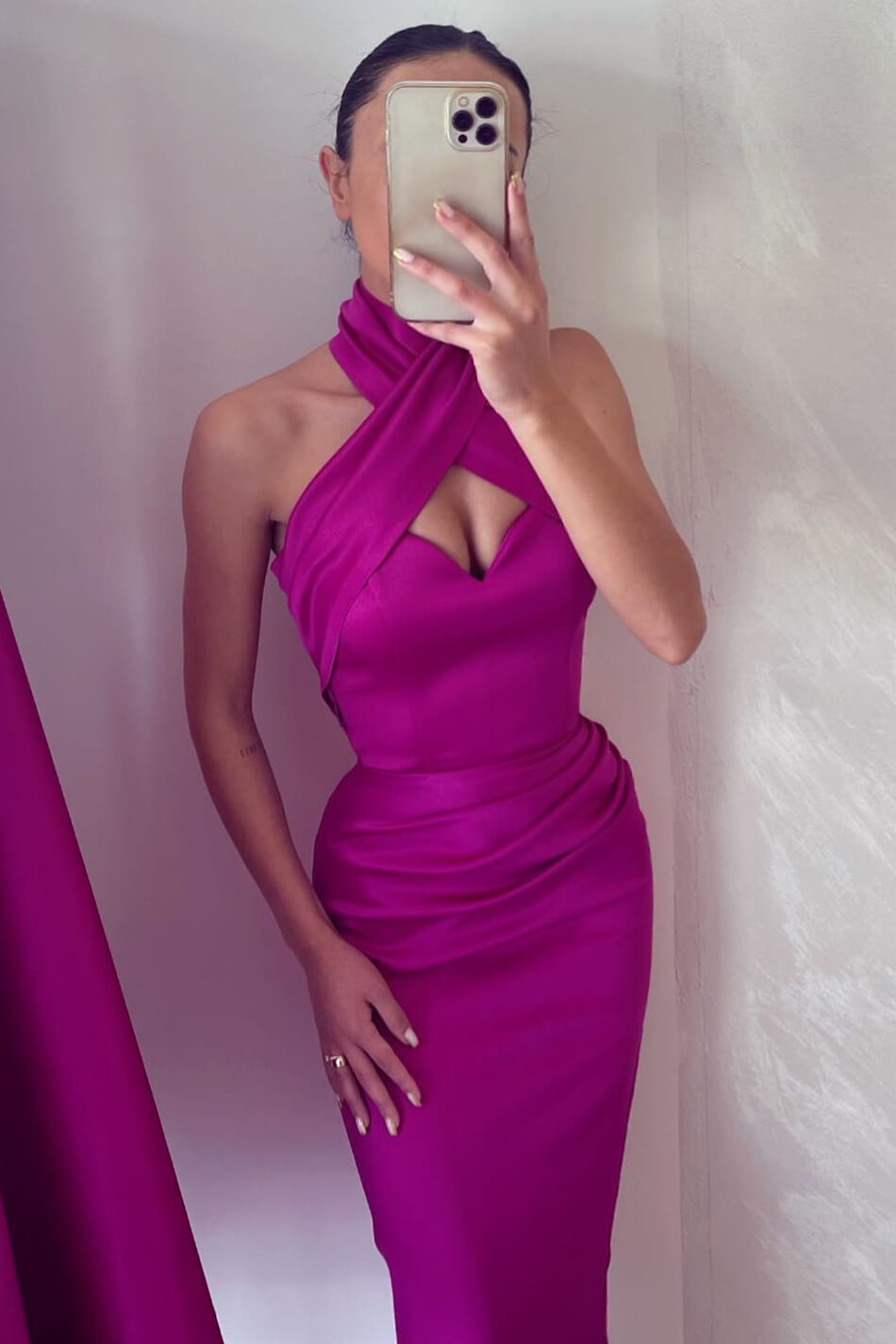 Designer Mermaid High Neck Sleeveless Satin Prom Dress