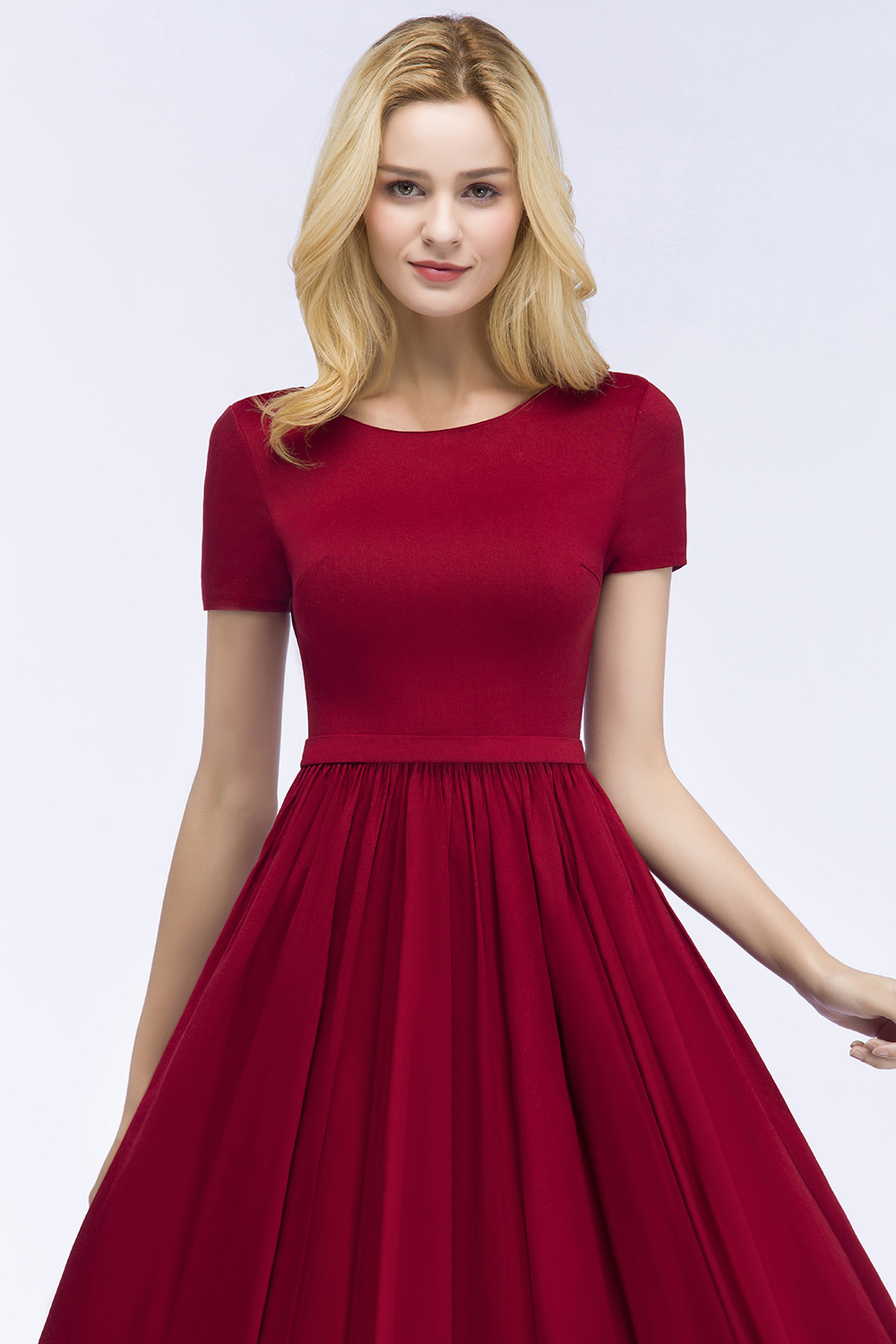 BMbridal A-line Short Sleeves Ankle Length Appliques Prom Dress with Sash Online
