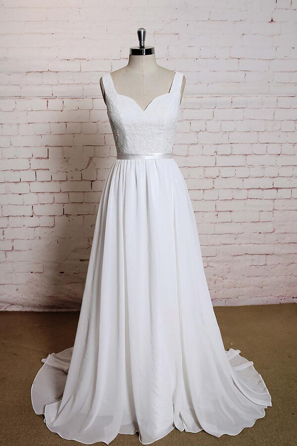 BMbridal Square Neck Lace Chiffon A-line Wedding Dress On Sale-BMbridal
