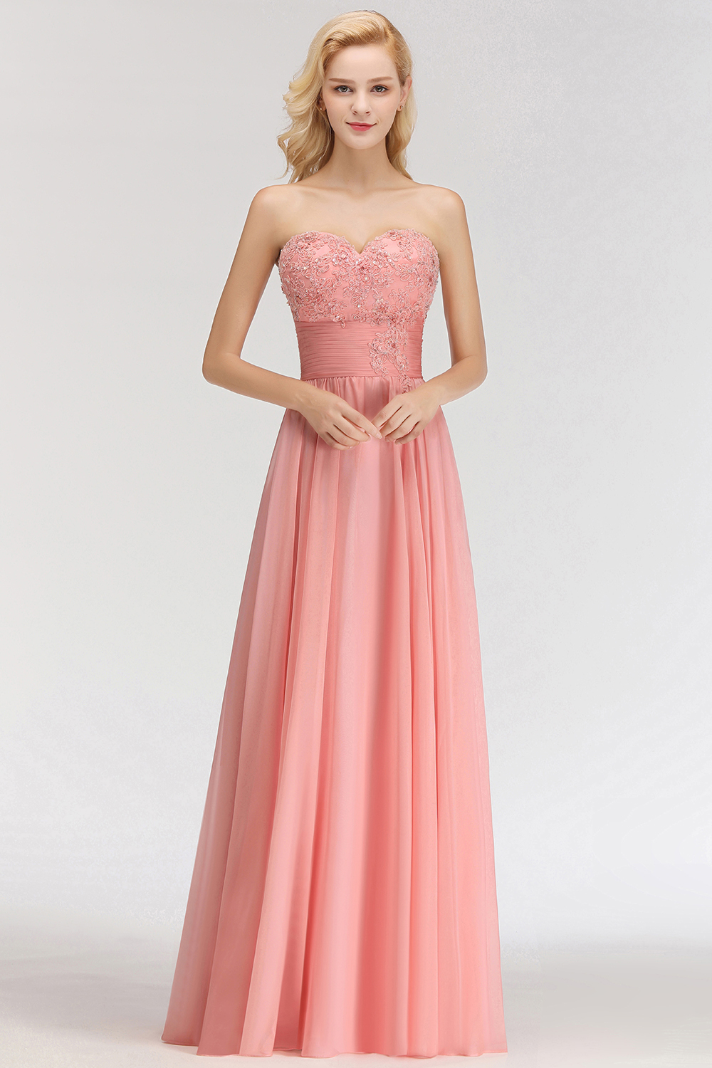 BMbridal Elegant Sweetheart Ruffle Pink Bridesmaid Dresses with Appliques-BMbridal