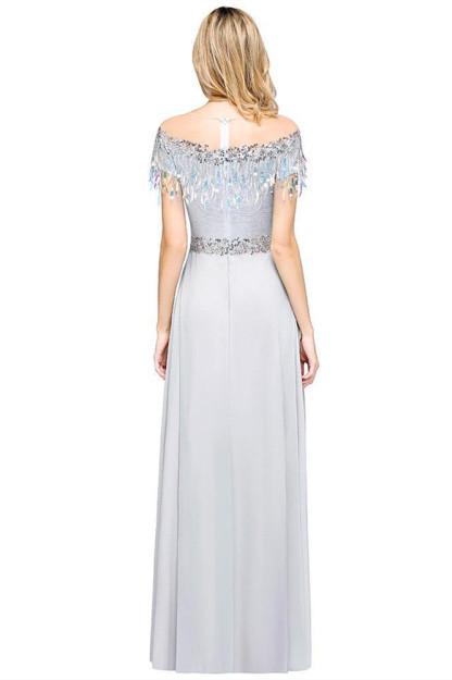 BMbridal A-line Jewel Short Sleeves Sequins Evening Dress with Tassels