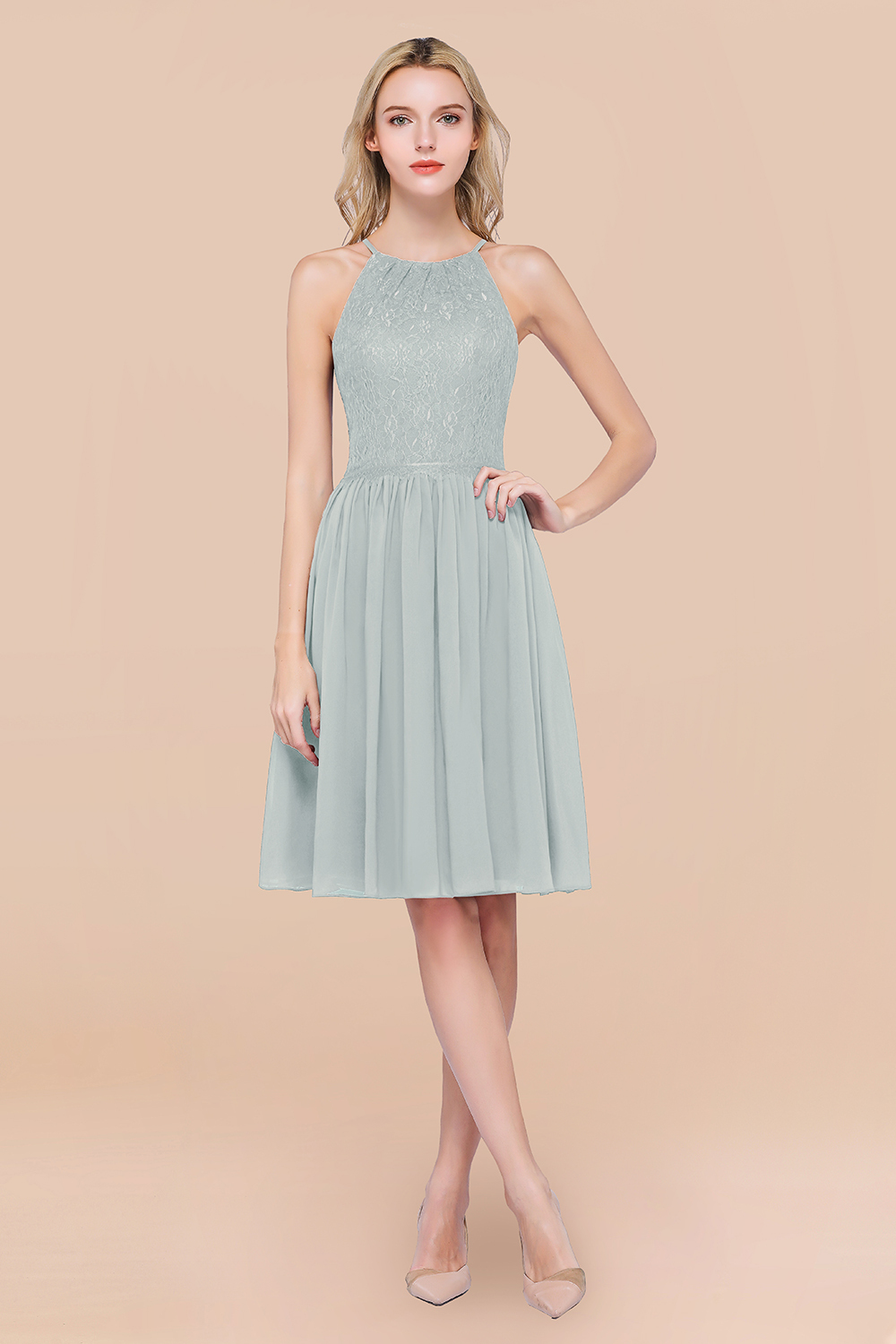 BMbridal Lovely Burgundy Lace Short Bridesmaid Dress With Spaghetti-Straps-BMbridal