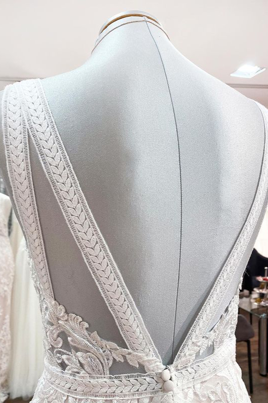 BMbridal Sleeveless Ivory Lace Appliques A-Line Wedding Dresses-BMbridal