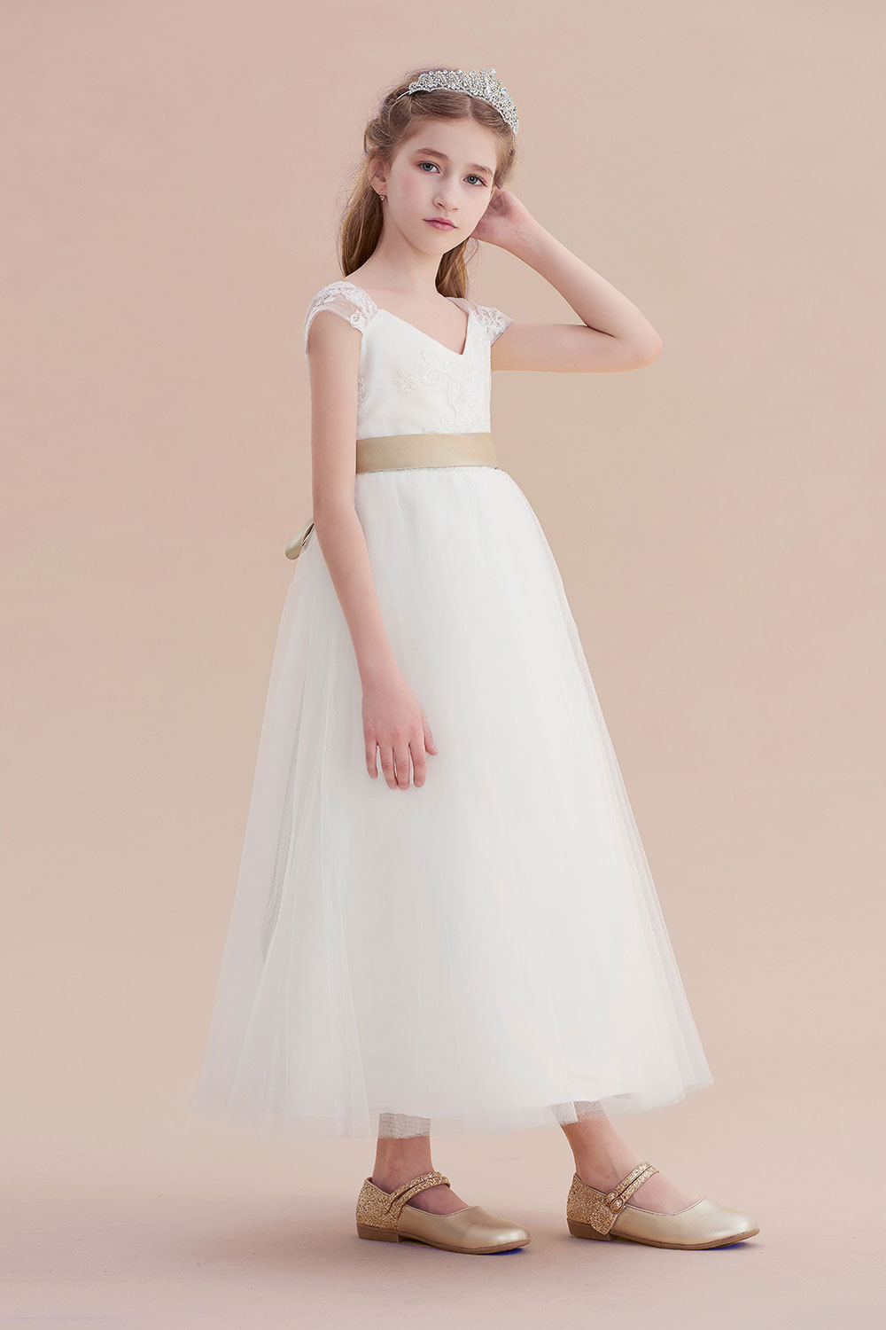 BMbridal A-Line Cap Sleeve Sweetheart Tulle Flower Girl Dress Online-BMbridal
