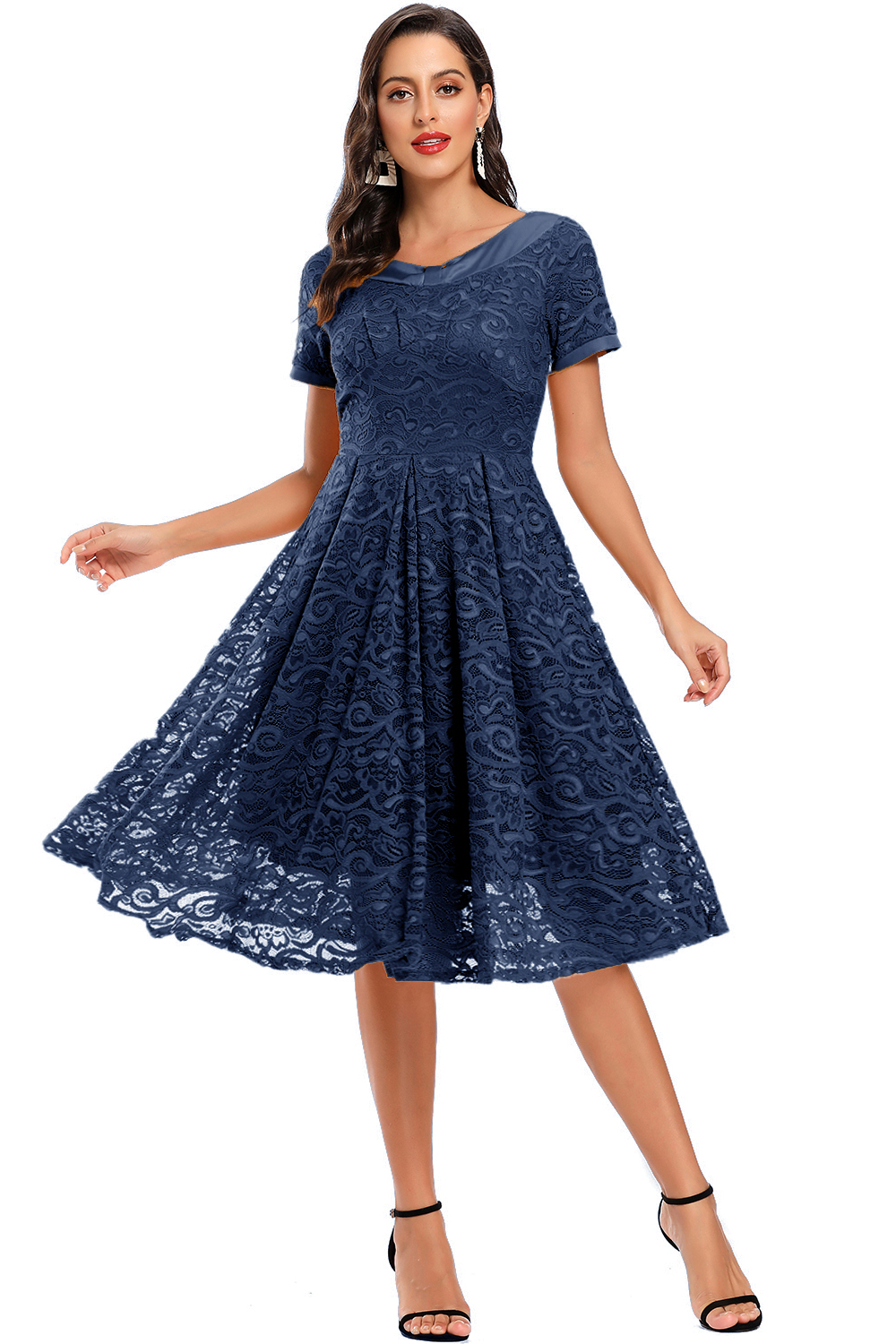 BMbridal Short Sleeves Lace A-Line Mini Party Gowns