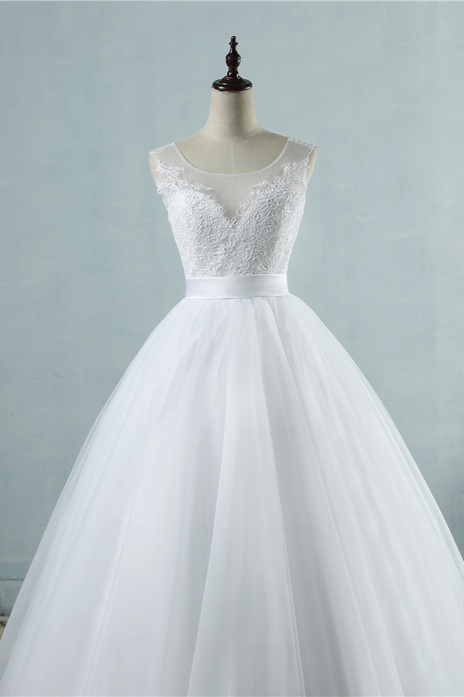 BMbridal Chic Square Neckling Sleeveless Wedding Dresses White Tulle Lace Bridal Gowns On Sale