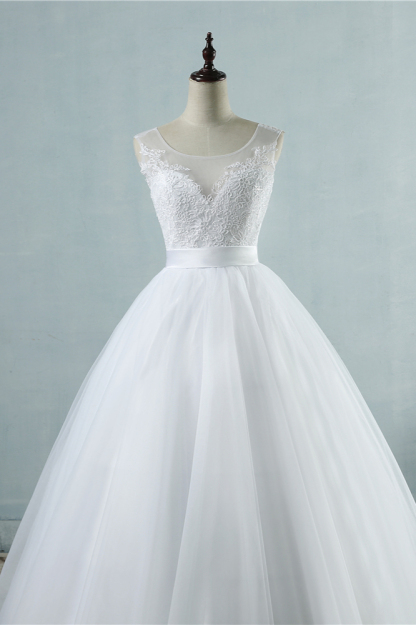 BMbridal Chic Square Neckling Sleeveless Wedding Dresses White Tulle Lace Bridal Gowns On Sale