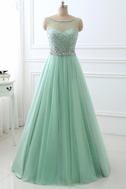 BMbridal Chic Tulle Jewel Sleeveles A-Line Prom Dresses with Rhinestones On Sale