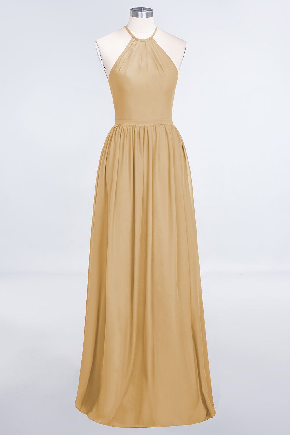 BMbridal Affordable Halter Sleeveless Long Burgundy Bridesmaid Dress with Ruffle-BMbridal